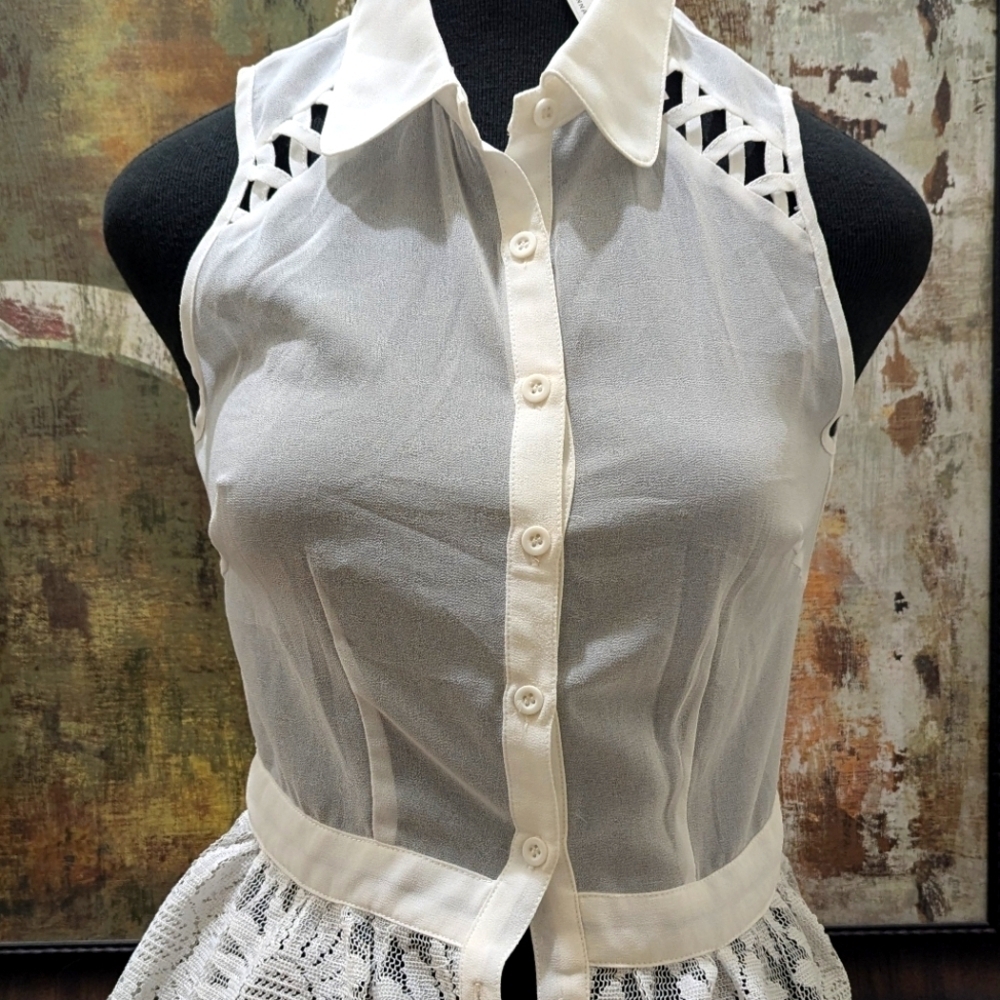 NWT Anthropologie Women's Size S OffWht Lace Maude Lattice Beautiful Sheer